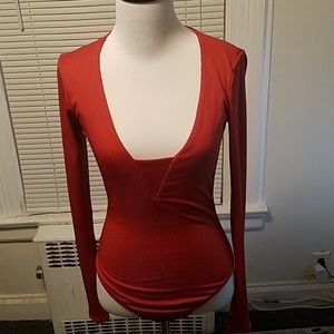 Deep V Orange Bodysuit